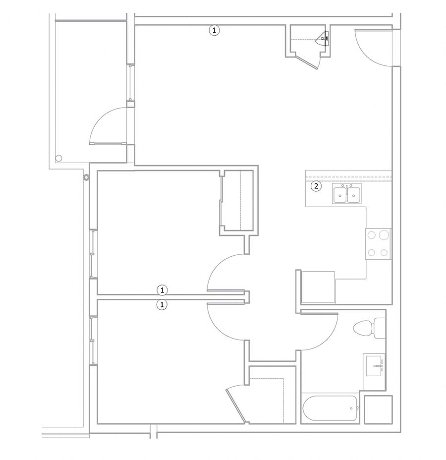 Floor plan for 2 beds, 1 bath